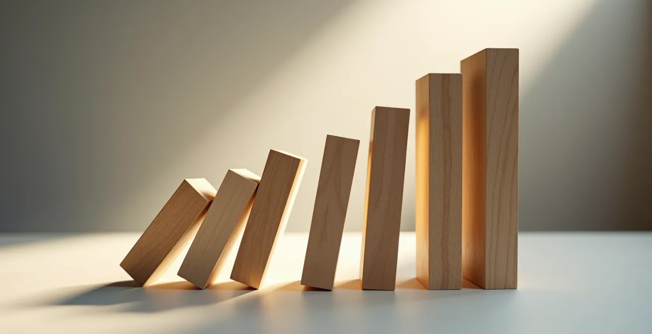 Schéma métaphorique de l'effet domino de la grippe vers la dépendance chez les seniors