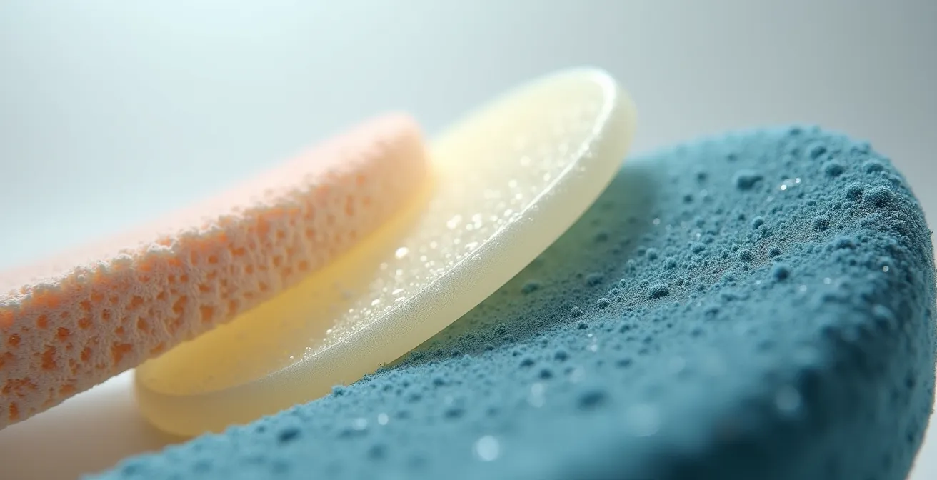 Vue macro des trois types de matériaux de coussin pour fauteuil roulant