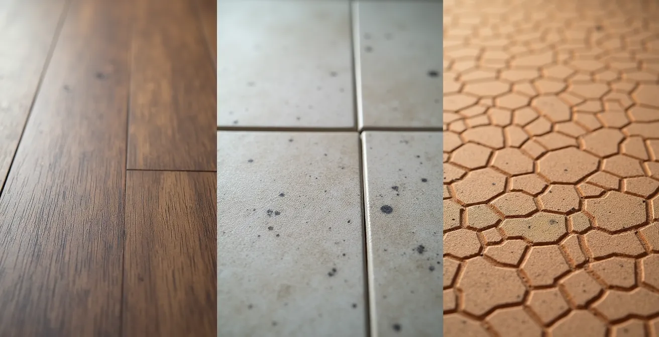 Gros plan sur différentes textures de revêtements de sol côte à côte montrant les variations de surface