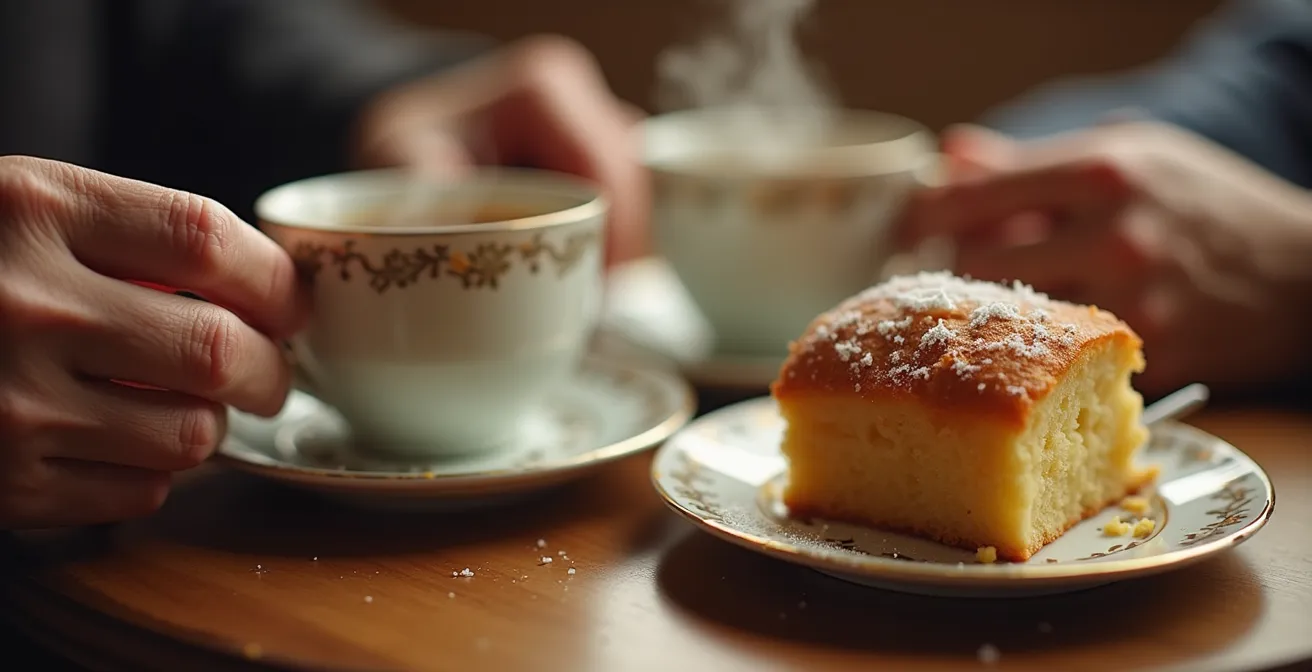 Moment chaleureux du goûter entre personnes âgées dans un accueil de jour