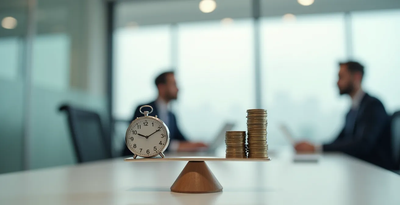 Senior négociant sa retraite progressive avec son manager dans un bureau moderne