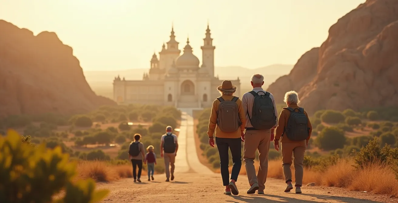 Groupe de seniors explorant un site culturel lors d'un voyage organisé