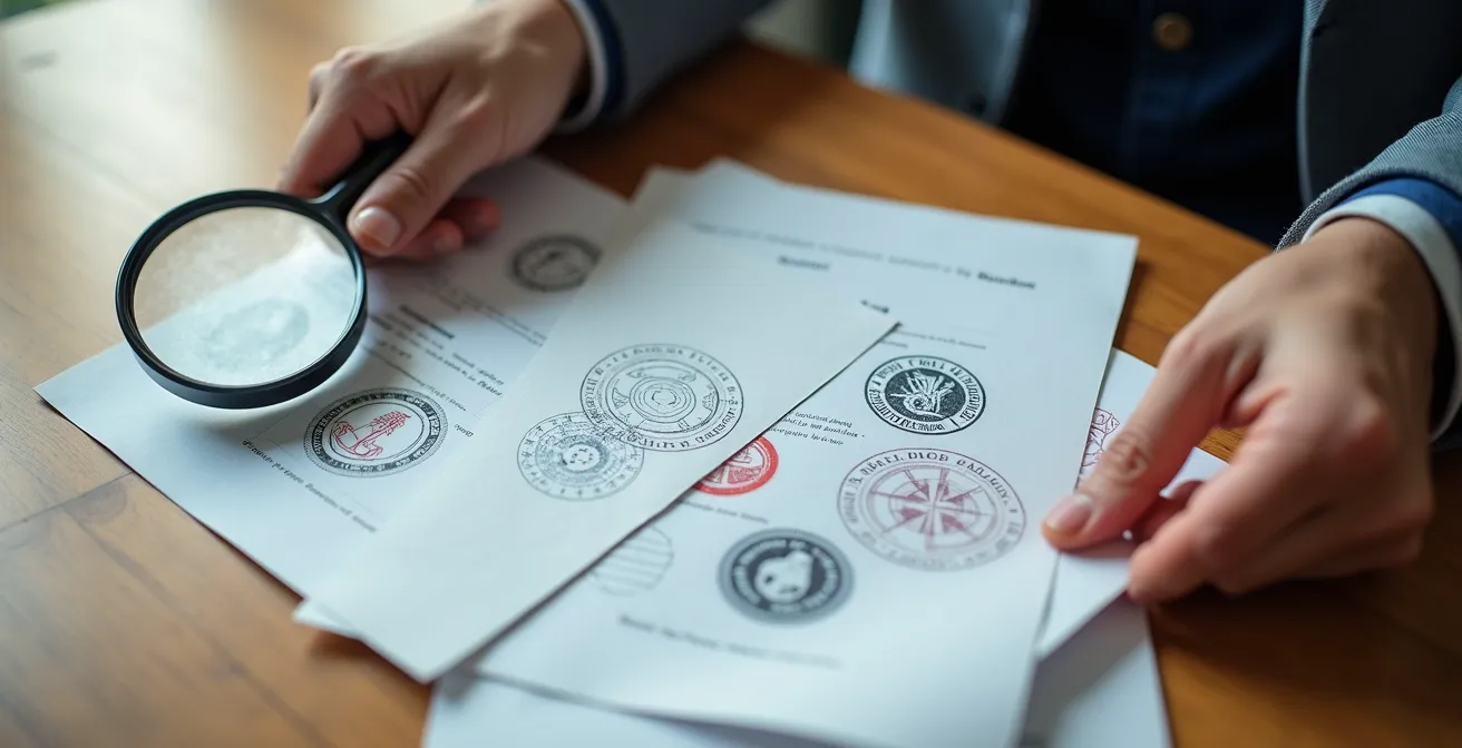 Vérification minutieuse de documents d'assurance d'un artisan sur un bureau